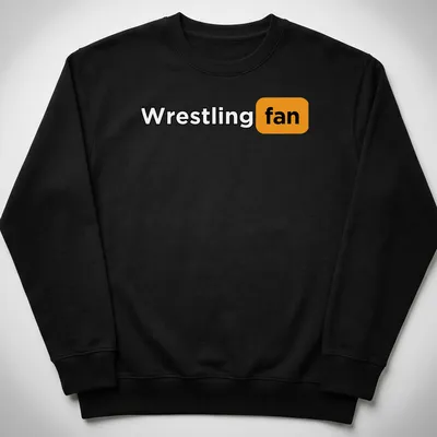 Bold typography Wrestling Fan T-shirt in black, orange, and white — printed on a unisex sweatshirt