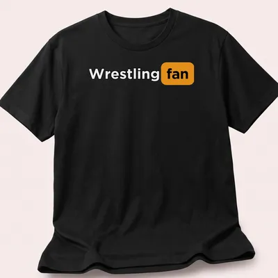 Bold typography Wrestling Fan T-shirt in black, orange, and white