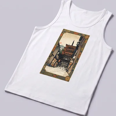 Japanese woodblock print of Yasaka Pagoda in vibrant colors — printed on a tank top