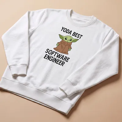 Cartoon Yoda graphic with the text Yoda Best Software Engineer in green, brown, and black — printed on a unisex sweatshirt