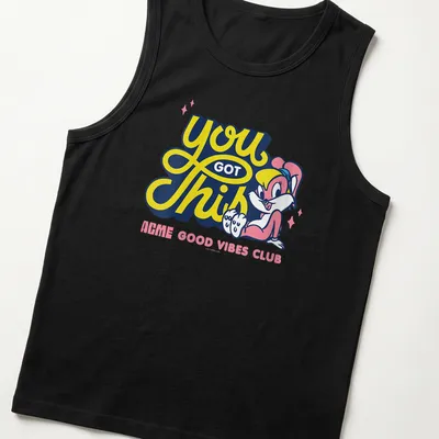 Colorful cartoon T-shirt featuring Lola Bunny with positive text design — printed on a tank top