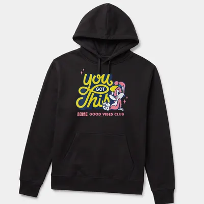 Colorful cartoon T-shirt featuring Lola Bunny with positive text design — printed on a unisex hoodie