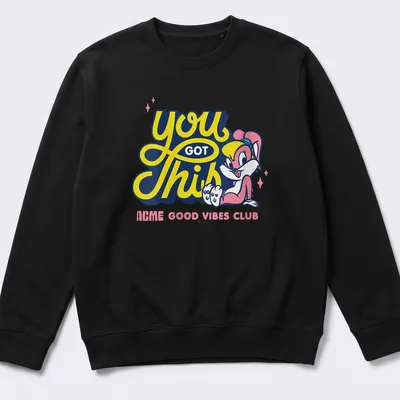 Colorful cartoon T-shirt featuring Lola Bunny with positive text design — printed on a unisex sweatshirt