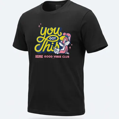 Colorful cartoon T-shirt featuring Lola Bunny with positive text design
