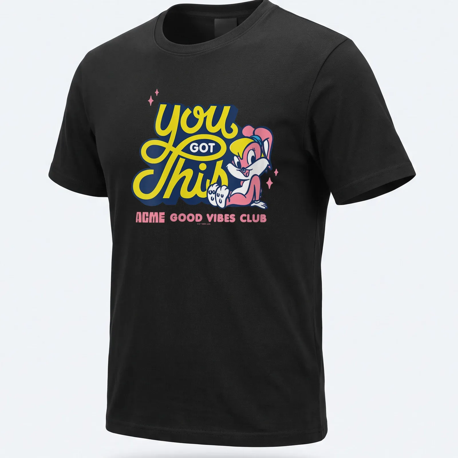Colorful cartoon T-shirt featuring Lola Bunny with positive text design — printed on a unisex t-shirt