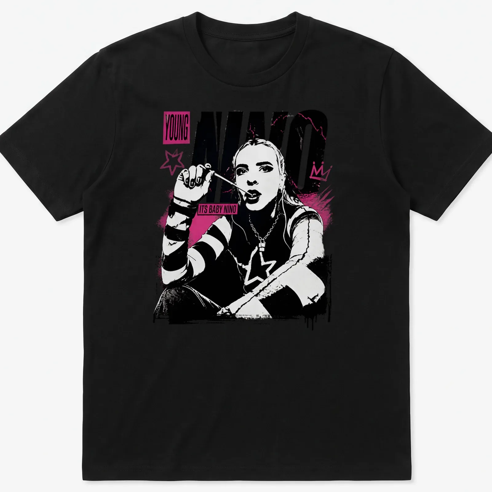 Cartoon baby character with the phrase 'Its Baby Nino' in a playful design. — printed on a unisex t-shirt