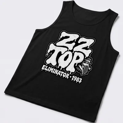 Vintage T-shirt featuring dripping font and classic car design for ZZ Top fans — printed on a tank top